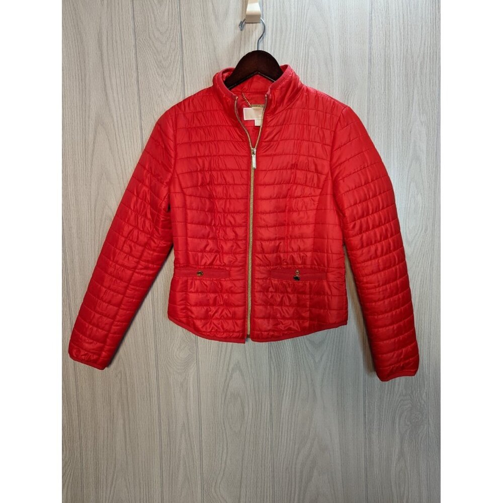 Michael Kors Size Small S Packable Down Fill Puffer Jacket Red Gold Zipper